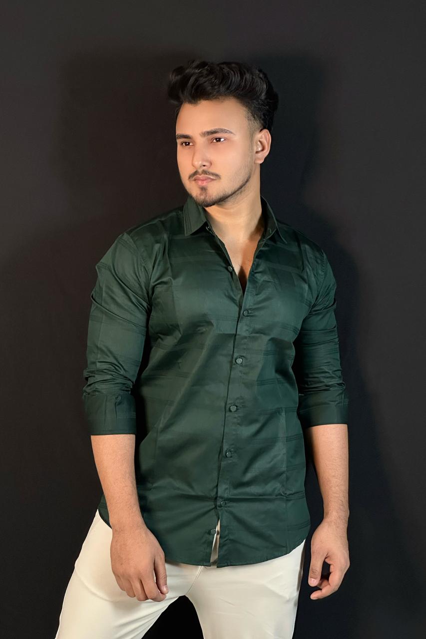 বটলগ্রিন কালার থ্রি স্টাইপ শার্ট